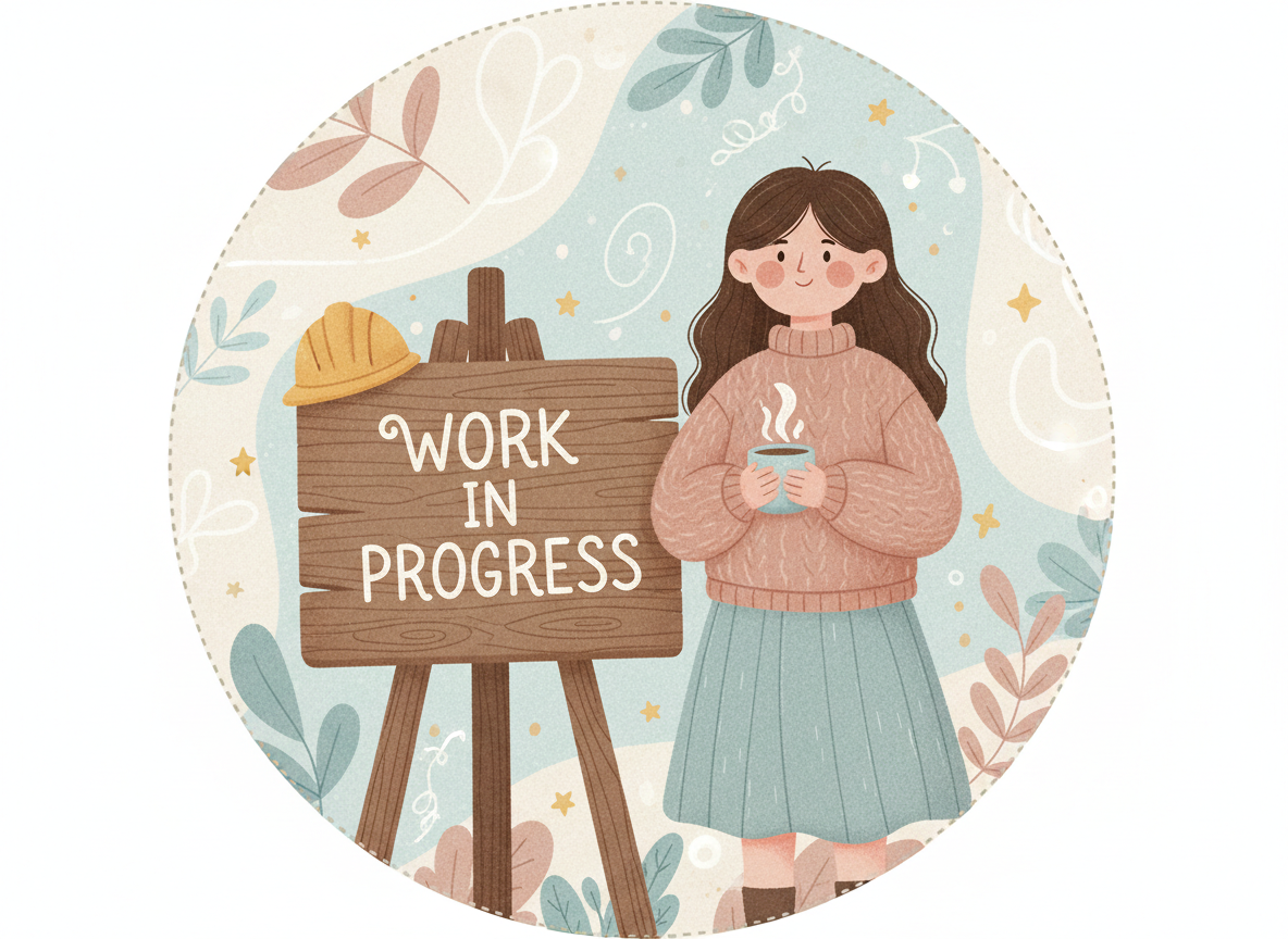 Woman with Work in Progress sign